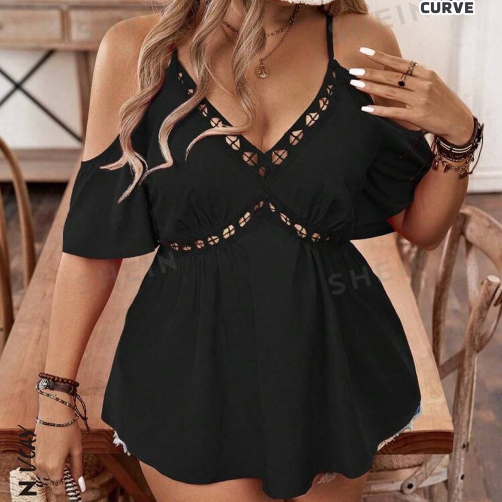 Black cold shoulder top